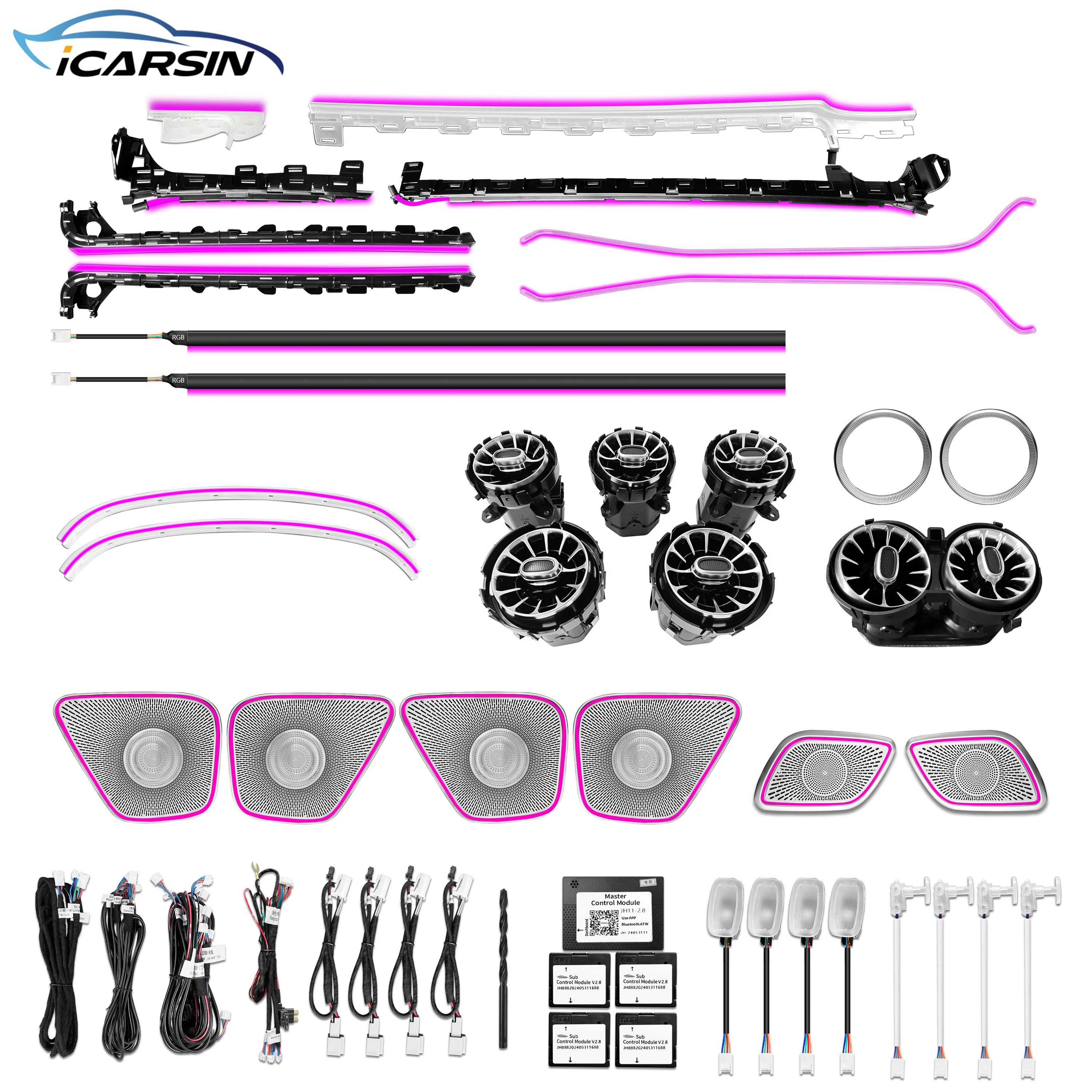 ICarsin for Mercedes-Benz A-Class W177 2018-2024 Ambient Light Upgrade Dynamic Colorful  LED Light Strip Car Interior Light Kit