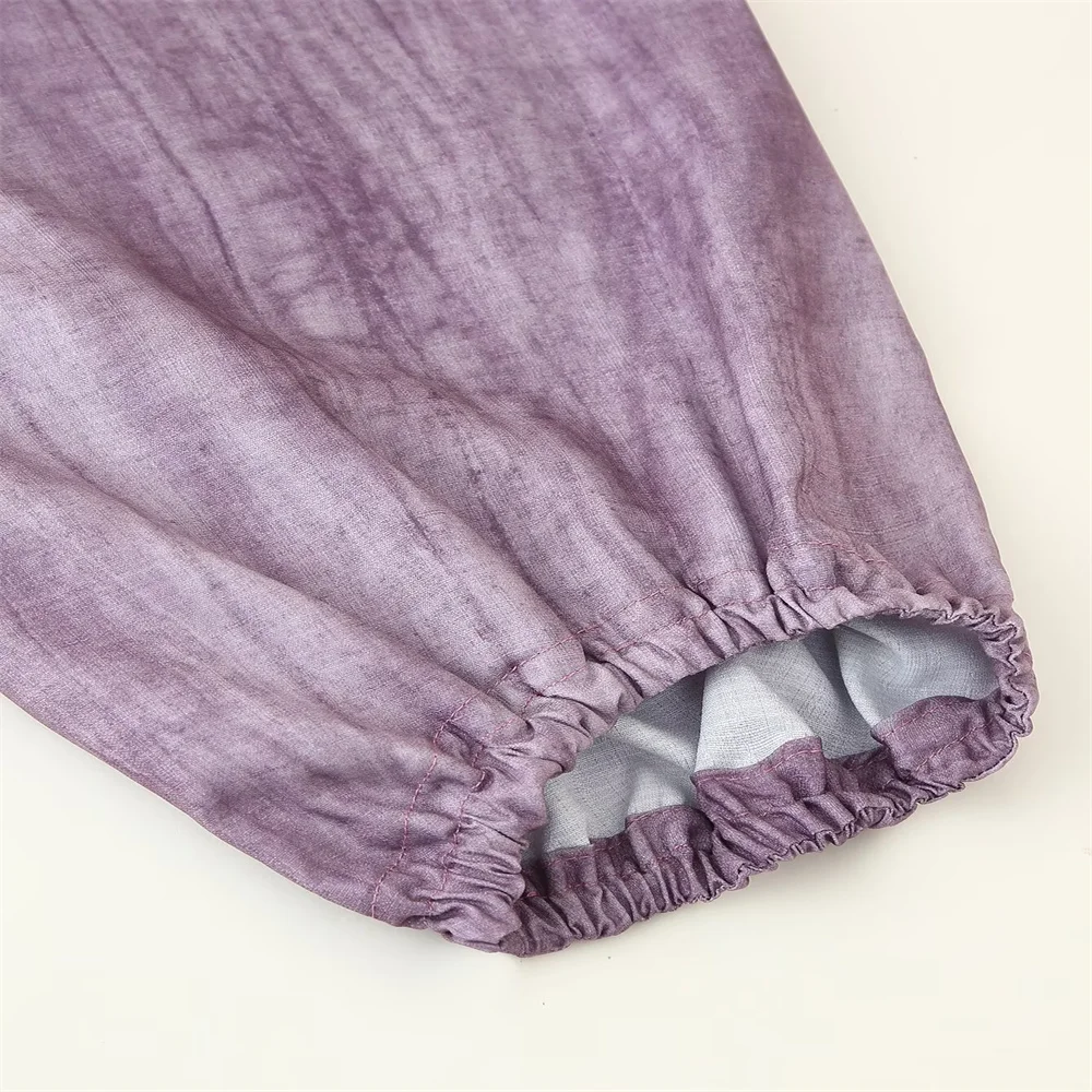 유럽과 미국 스타일의 여성 의류 새로운 패션 리넨 타이 염색 긴팔 루즈 드레스