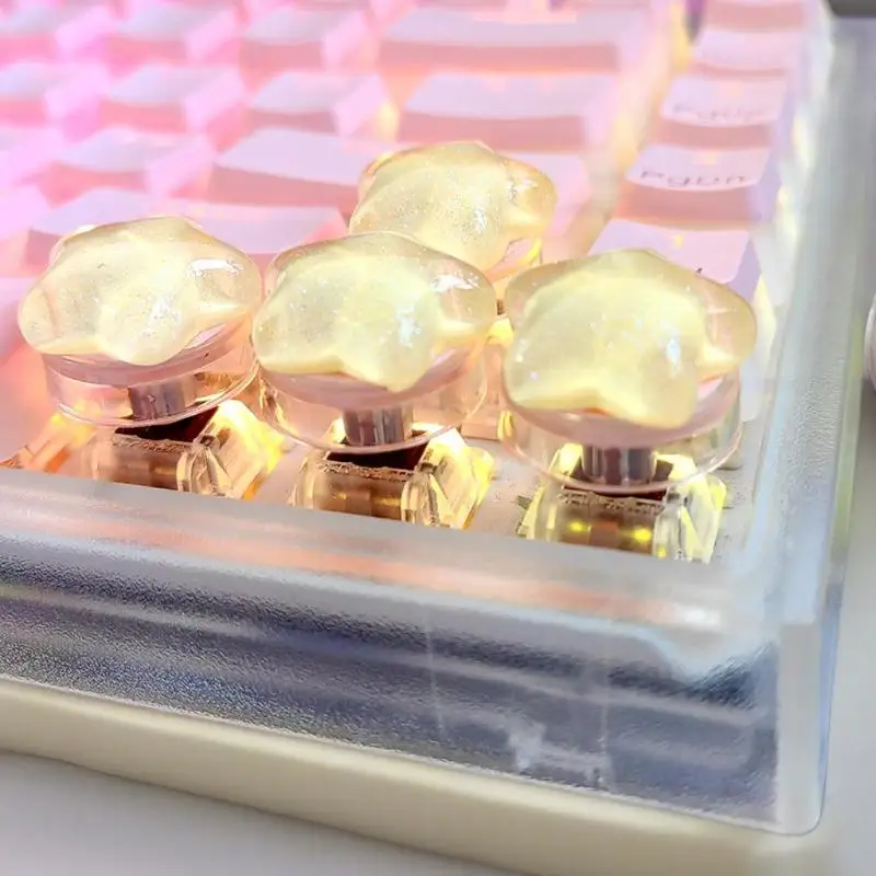 

4Pcs Cute Star Keycaps Sweet Translucent Girl Personalized Gift Key Cap For Mechanical Keyboard Accessories