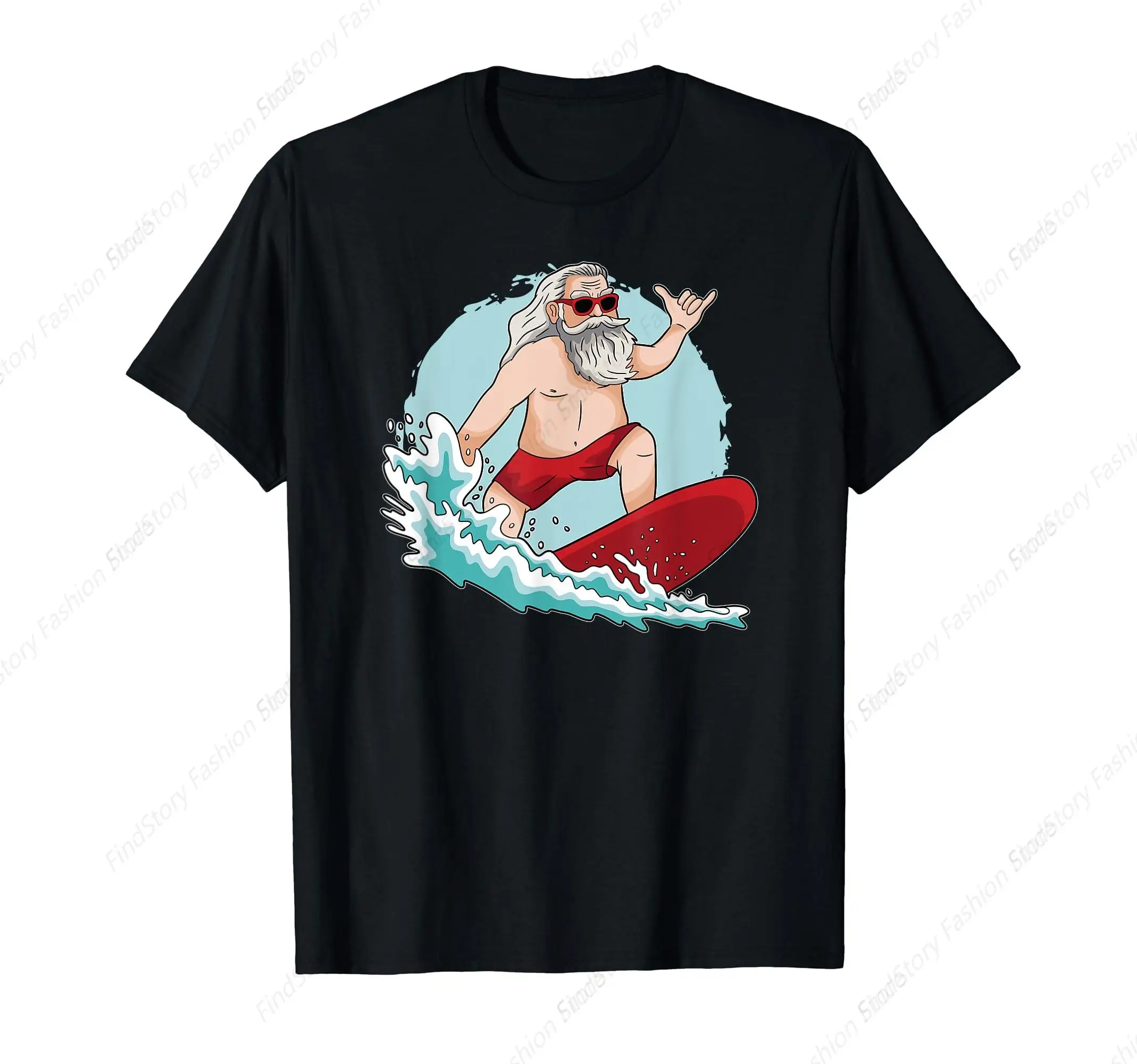 Old Man Surfing Surfboard T-Shirt for Men Washed Cotton Vintage Short Sleeve Crew Neck Clothing Fashion Streetwear Sports Tops