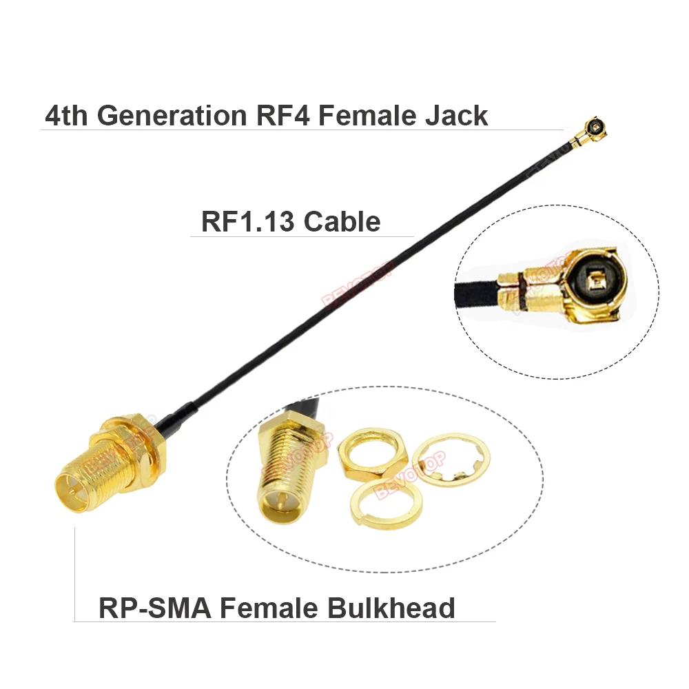 BEVOTOP 10pcs MHF4 RF4 Cable IPX4 RF4 Female to RP-SMA/SMA Female WIFI Antenna RF Cable RF1.13 Pigtail Extension Cable Assembly