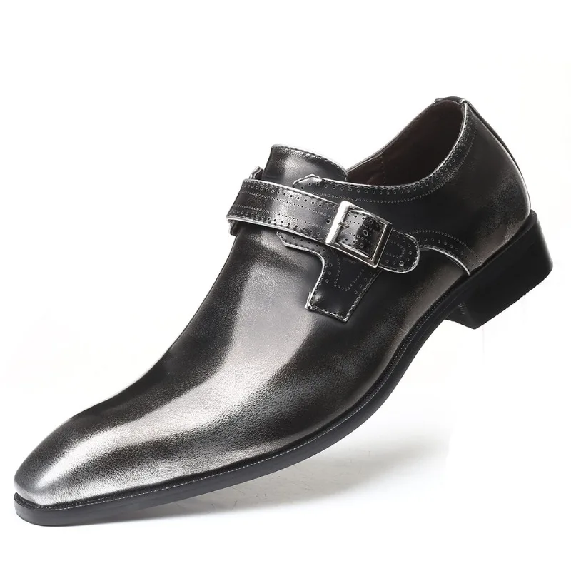 Men Pointed Toe British Men Leather Shoes Buckle Low Heel Single Shoes Large Size Men Shoes Slip on Shoes