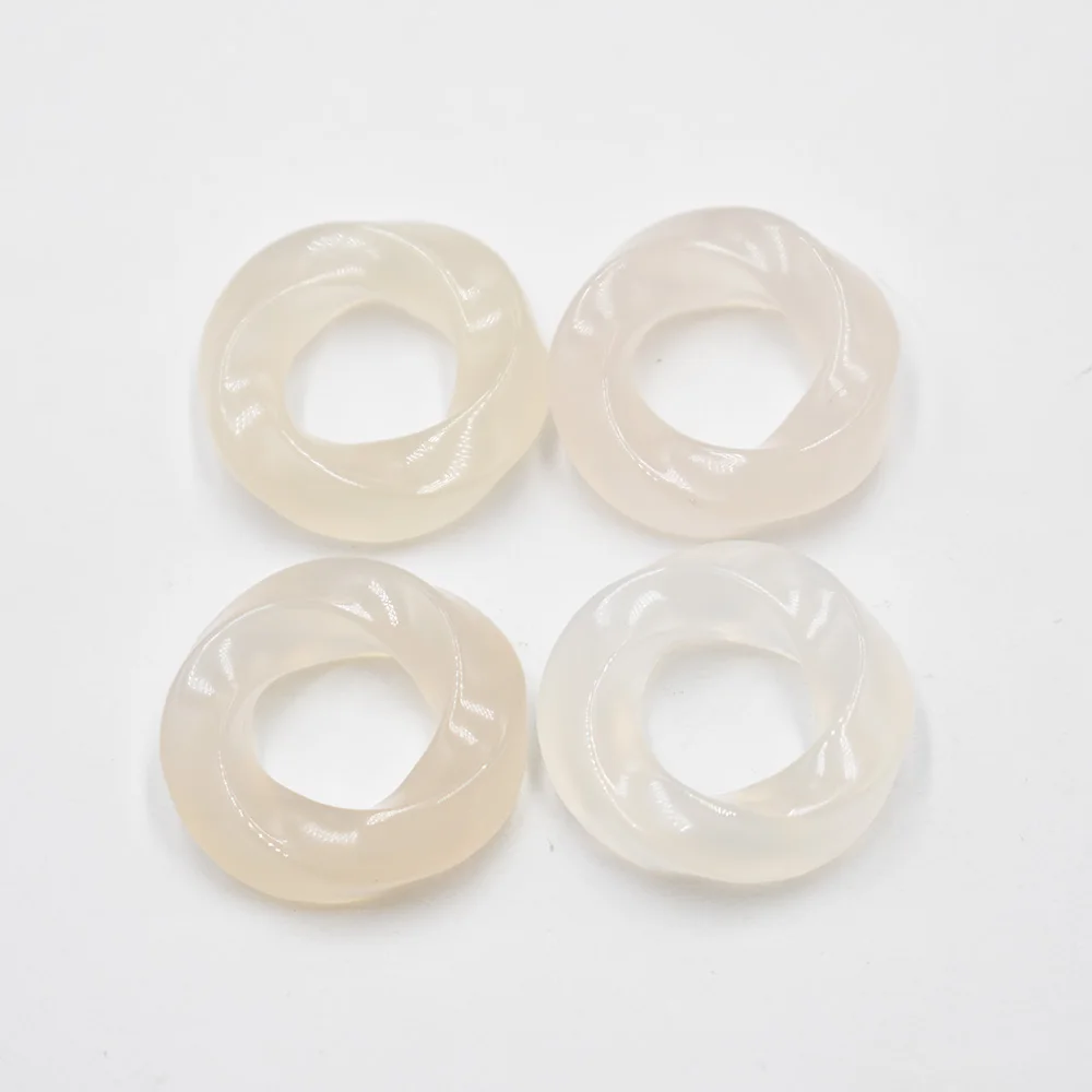 Fashion Carved White Chalcedony Agate Gogo Donut Charms Pendants 29mm Wholesale 6pcs Lot Jewelry Making Accessories Free Shippin