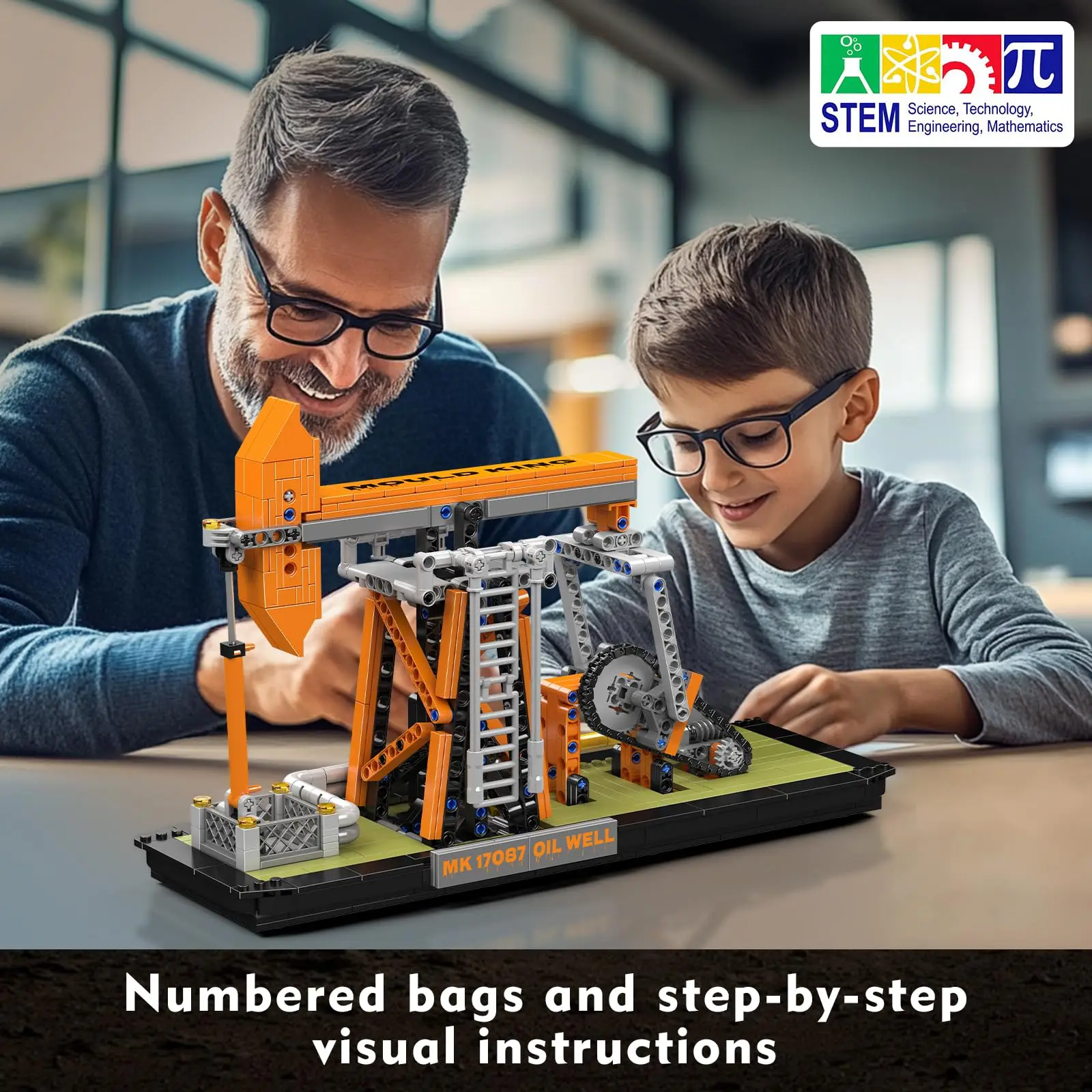 MK 840 قطعة مجموعة بناء نموذج زيت القرع الوظيفي مع محرك وبطارية، نموذج عرض سطح المكتب الهندسي للبالغين