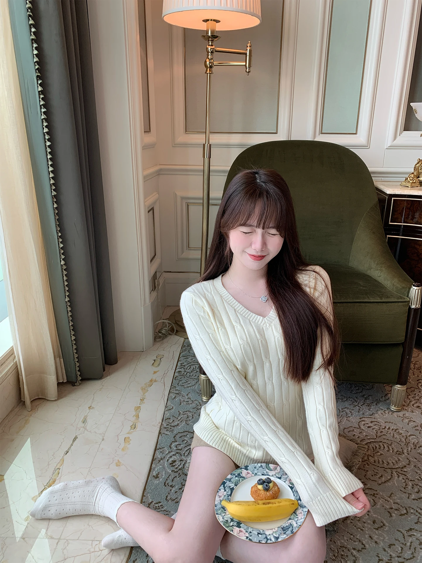 

Женский вязаный свитер с V-образным вырезом и узором косы, мягкий, синий, базовый слой, с длинными рукавами, для молодых девушек