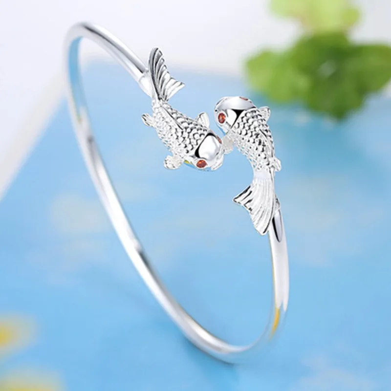 

Hot Charms 925 Sterling Silver Luxury Goldfish Carp Bracelets Bangles For Women Men Fashion Classic Party Wedding Jewelry Gifts