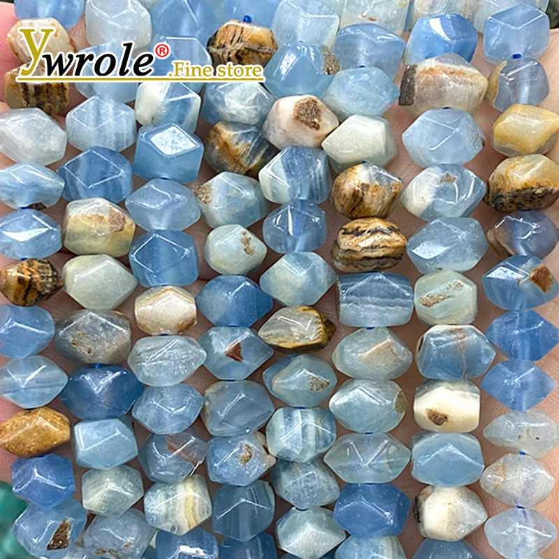 

Gem Rough Processed Rondelle Blue Calcite Natural Stone Loose Space Beads for Jewelry Making Diy Bracelet Charms Accessories