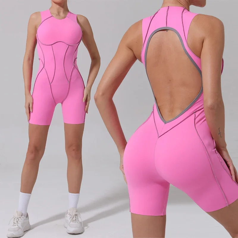 Seamless Yoga Jumpsuits Sports Fitness Hip-lifting Beauty Backless Hollow-out Splicing One-piece Workout Gym Tracksuit for Women