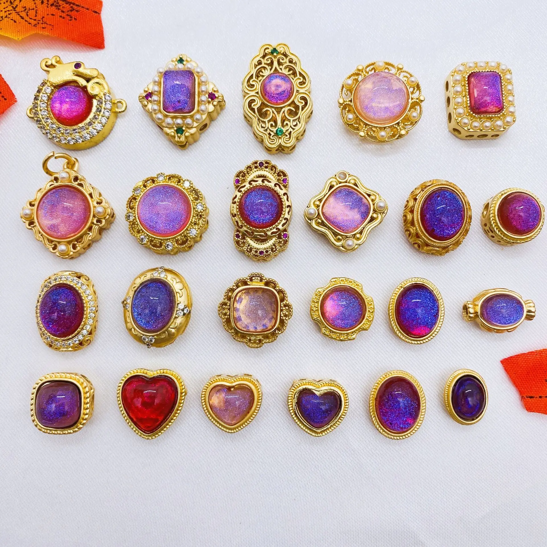 8pcs Copper Gold-plated Colored Treasure Amethyst Multi-pass Beads DIY Necklace Bracelet Jewelry Accessories Beading Materials