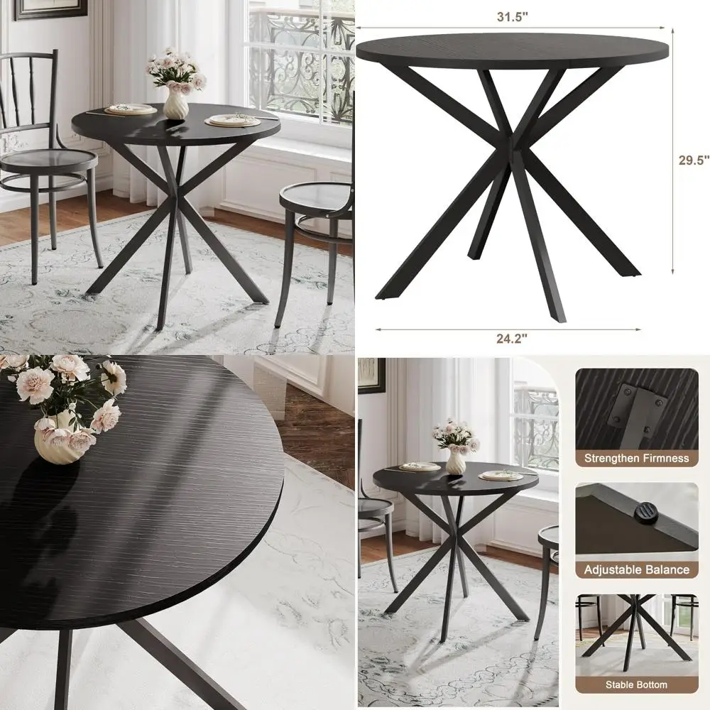 

Farmhouse Style Round Dining Table for Two, Wooden Kitchen Table for Small Spaces, Circular Table for Kitchen and Dining Area, 3