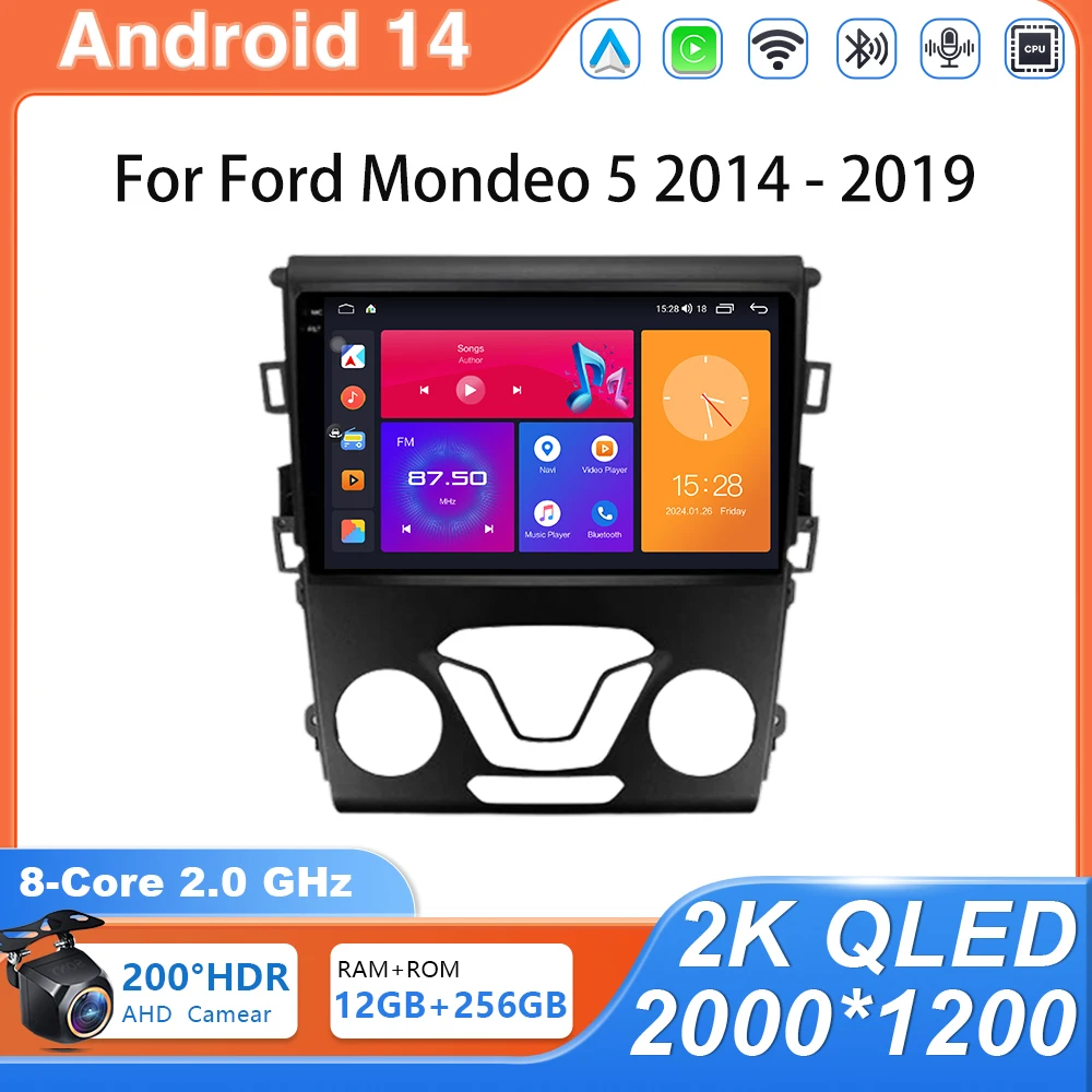 

Автомобильный радиоприемник Android 14 для Ford Mondeo 5 2014-2019, мультимедийная навигация, GPS, видео, авторадио, плеер, стерео Carplay 4G без 2din