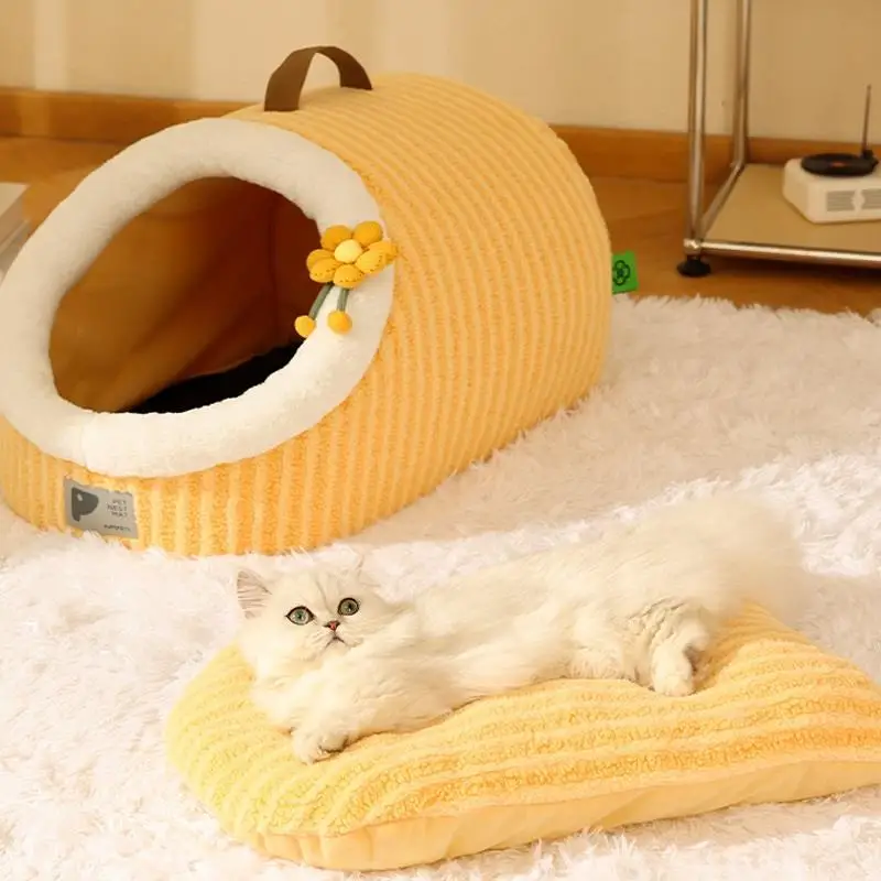 New Autumn And Winter Warm Cat Nest Ins Style Semi-enclosed Portable Pet Nest Three-dimensional House Dog House Rabbit Velvet