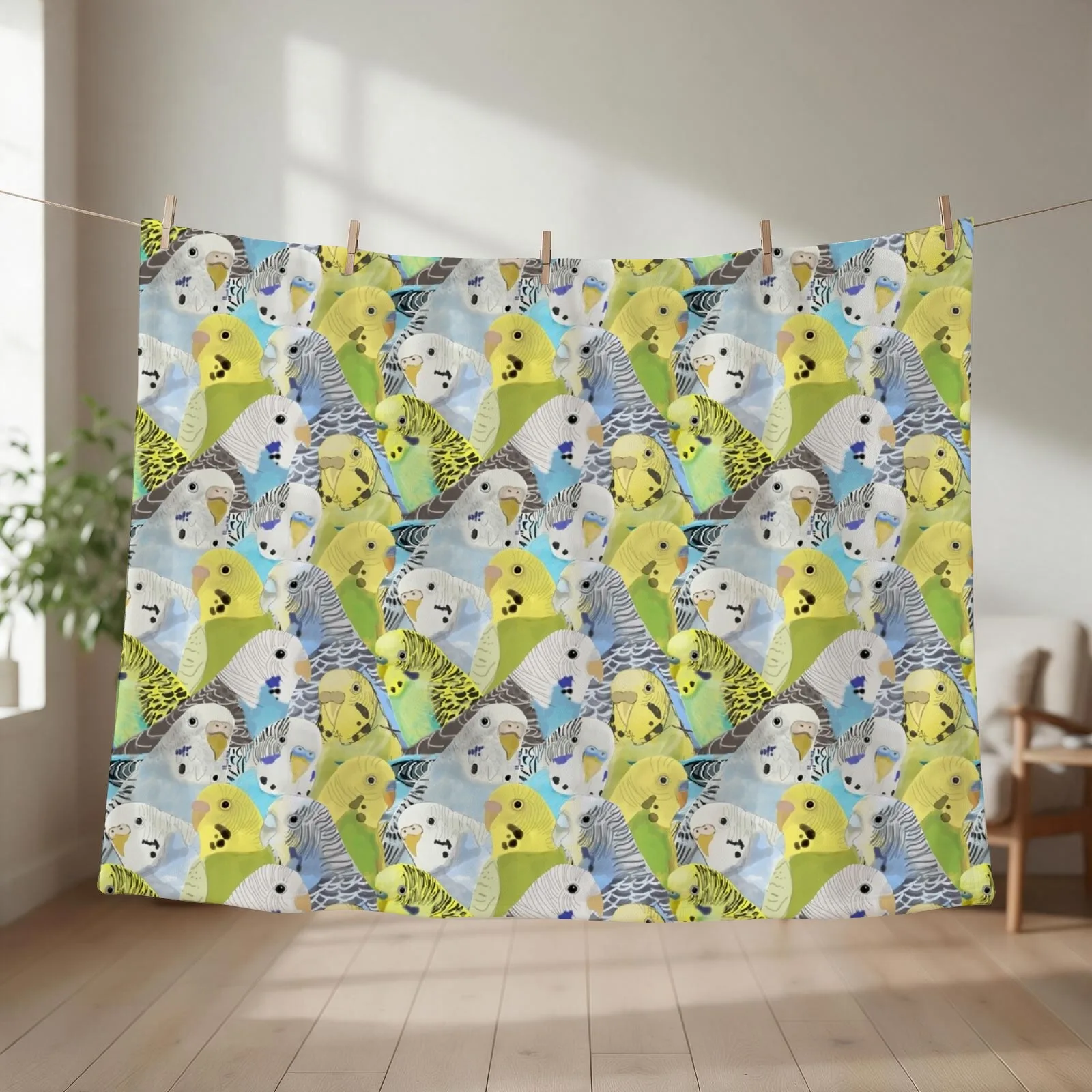 Budgie Parakeets Throw Blanket couch cozy soft plush fuzzy picnic outdoor blanket