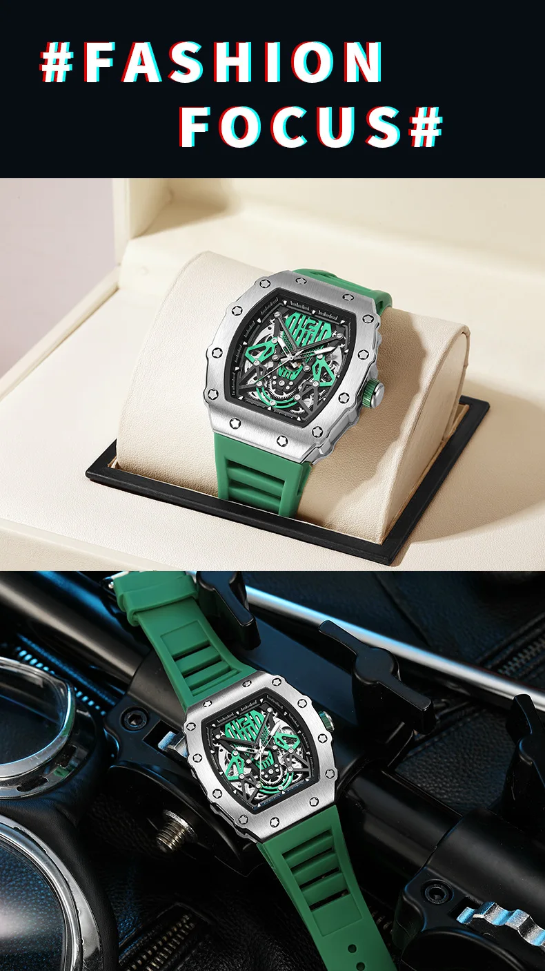 New Men's Watch Luxury Brand Barrel Design Sports Personalized Watch Domineering Waterproof Clock Stainless Steel Case Watch Fashion Rectangular Men's Watch