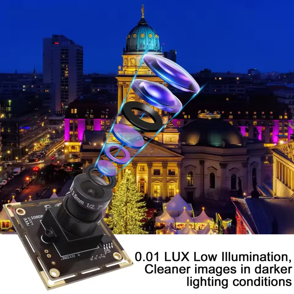 ELP 2MP USB Camera Module, IMX323 Sensor, 0.01lux, 150 Degree Fisheye Lens, Webcam Inbuild Microphone for Security Suverillance