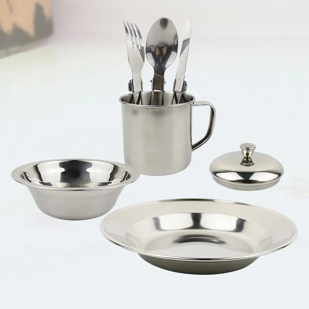 

Stainless Steel Cookware Set Durable Portable for Outdoor Picnic Camping Hiking Lightweight Supplies