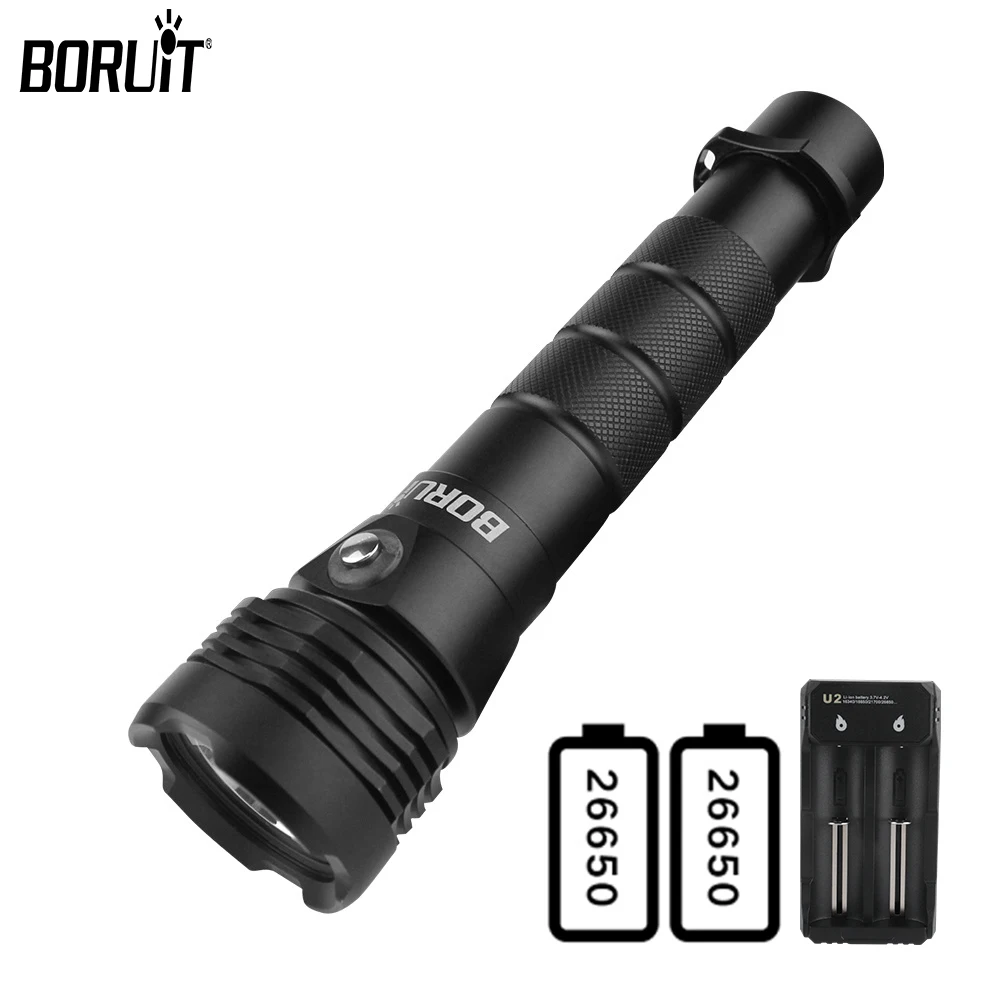 

BORUiT M52 LED Diving Flashlight IP68 Waterproof Professional Underwater Torch 18650/26650 Battery Lamp With Hand Rope