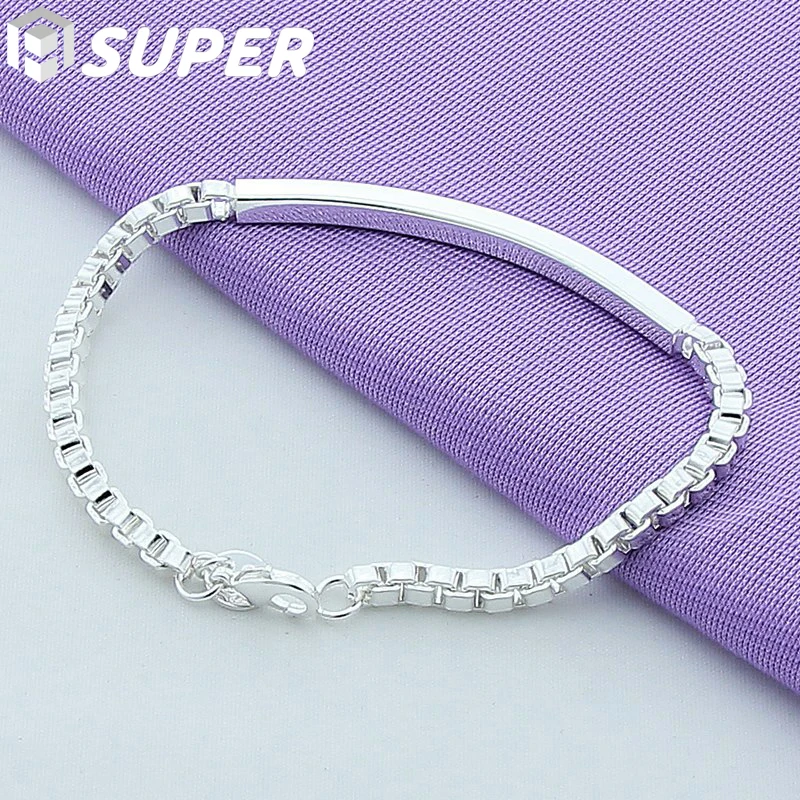 

925 Sterling Silver 4mm Box Chain Bracelet For Men Women Charm Wedding Engagement Party Fashion Jewelry