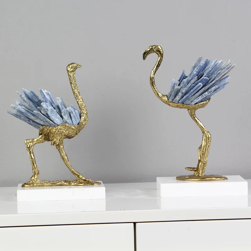 

Modern Art Crystal Crane Animal Statue, Home Decoration, Brass, Marble, Simulated Sculpture, Living Room, Office Desk Ornaments