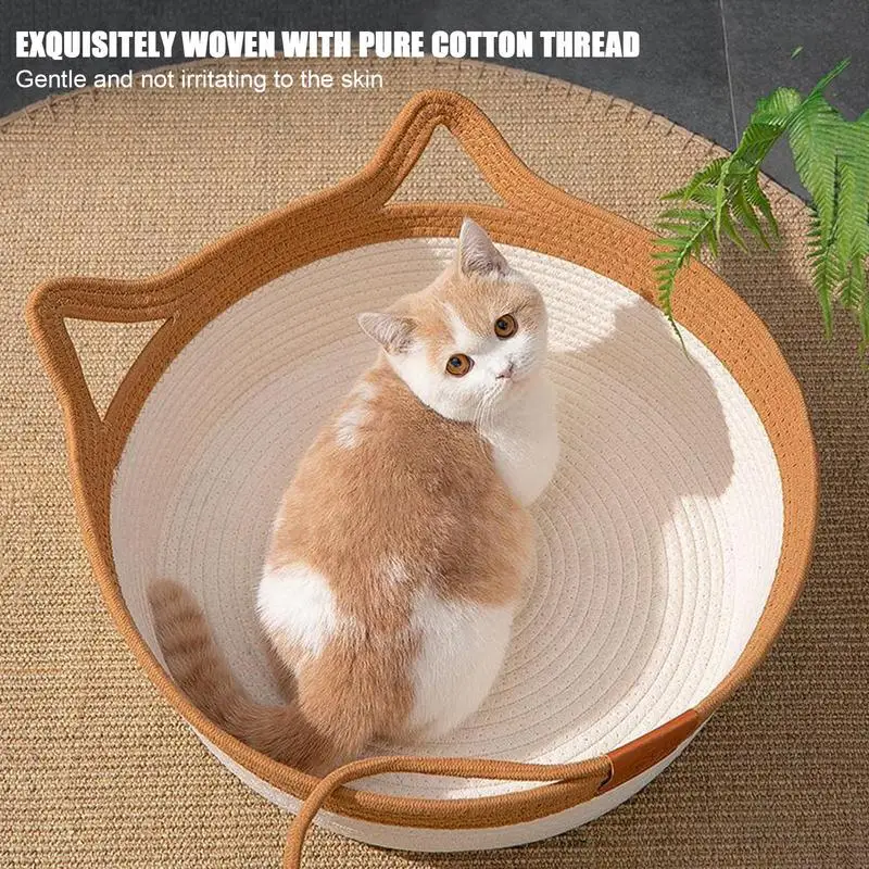 Desk Nest Cat Bed Hand-woven Cat Hammock Washable Breathable Cotton Rope Pet Bed Foldable Cat Bed With Fun Cat Ball For pets 3