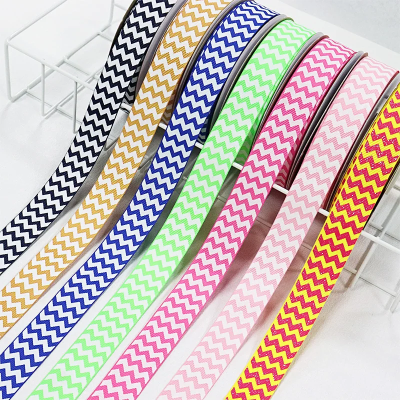 

Wholesale 22mm White Ink Chevron Printed Grosgrain Ribbon For Gift Decoration 10Yards