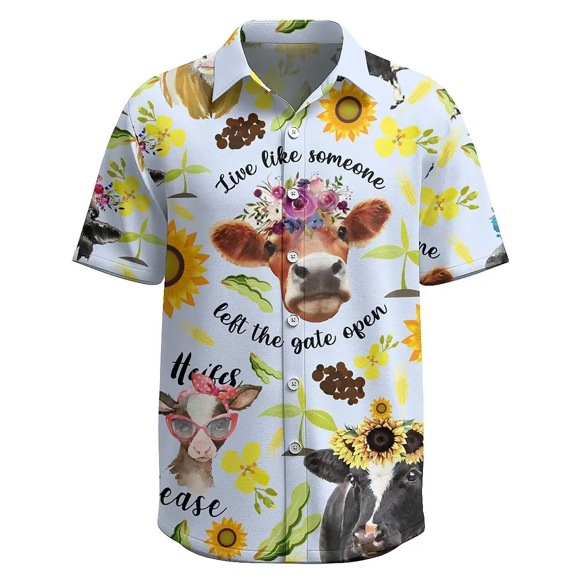 Jumeast Cattle 3D Print Short Sleeve Hawaiian Shirt Sunflower Pattern Polyester Aloha Shirts Tropical Style Casual Men Clothing