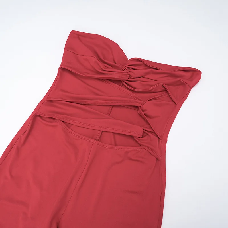 Autumn new solid color strapless sleeveless slim fit hollow out backless twisted jumpsuit
