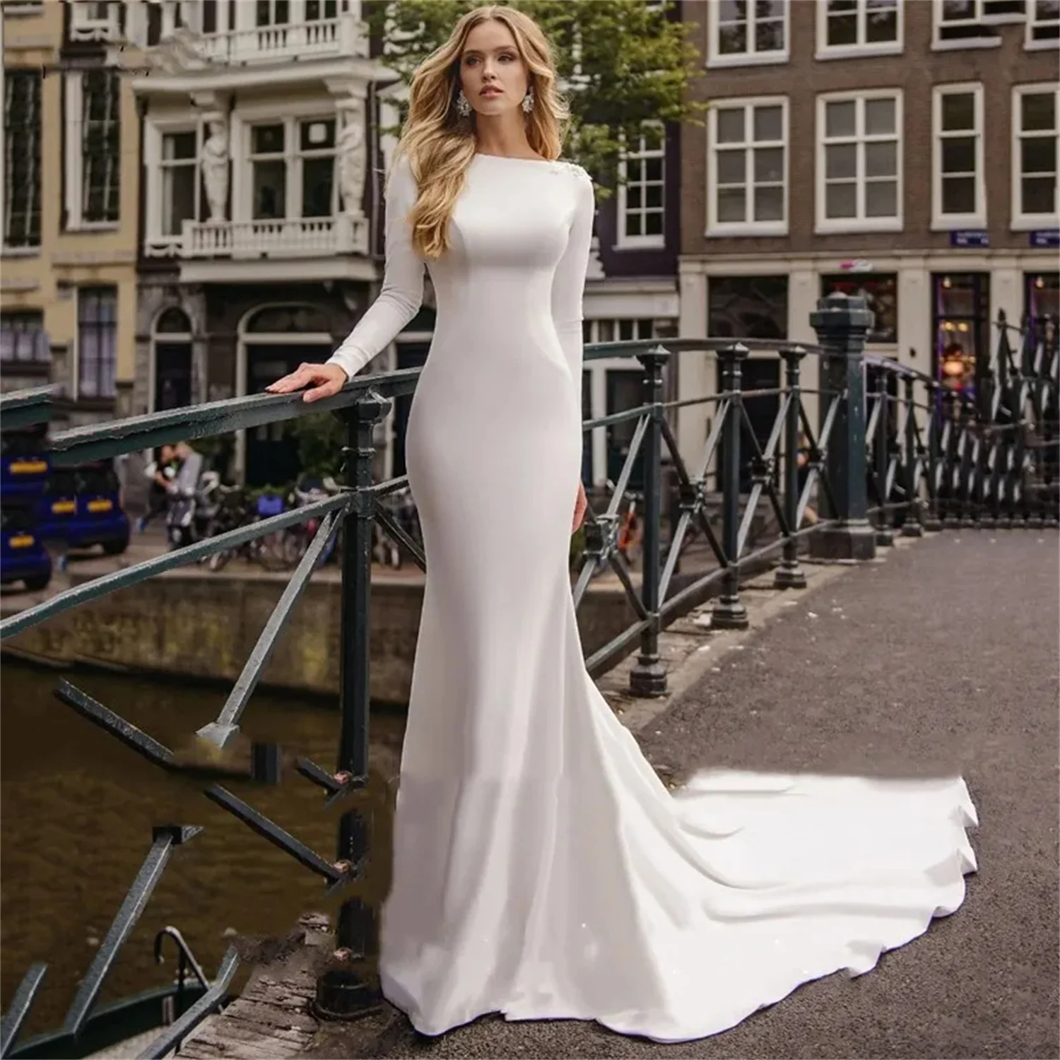 Robe de mariée en satin avec queue de poisson pour femme, robes de mariée, fête de mariage civile, église, patients, 2023, 2023