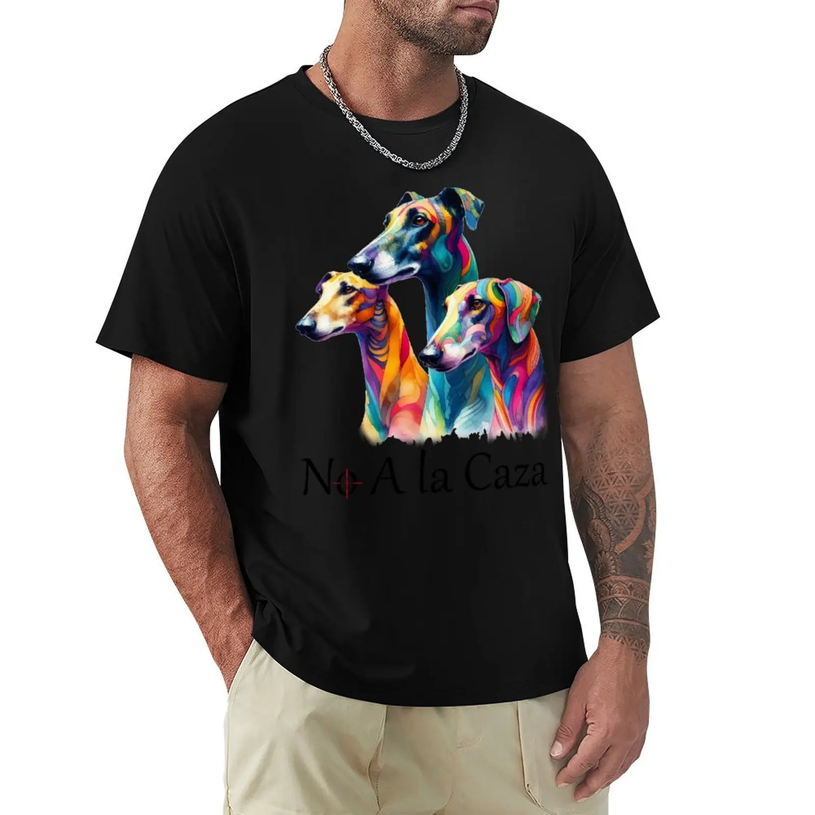 

No A la Caza! - Galgo Espaol in watercolor T-Shirt Urban Style Print T-Shirt