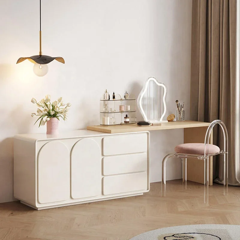 Modern Dresser table 6drawers Cream white wooden vanity table set for bedroom furniture make up tables