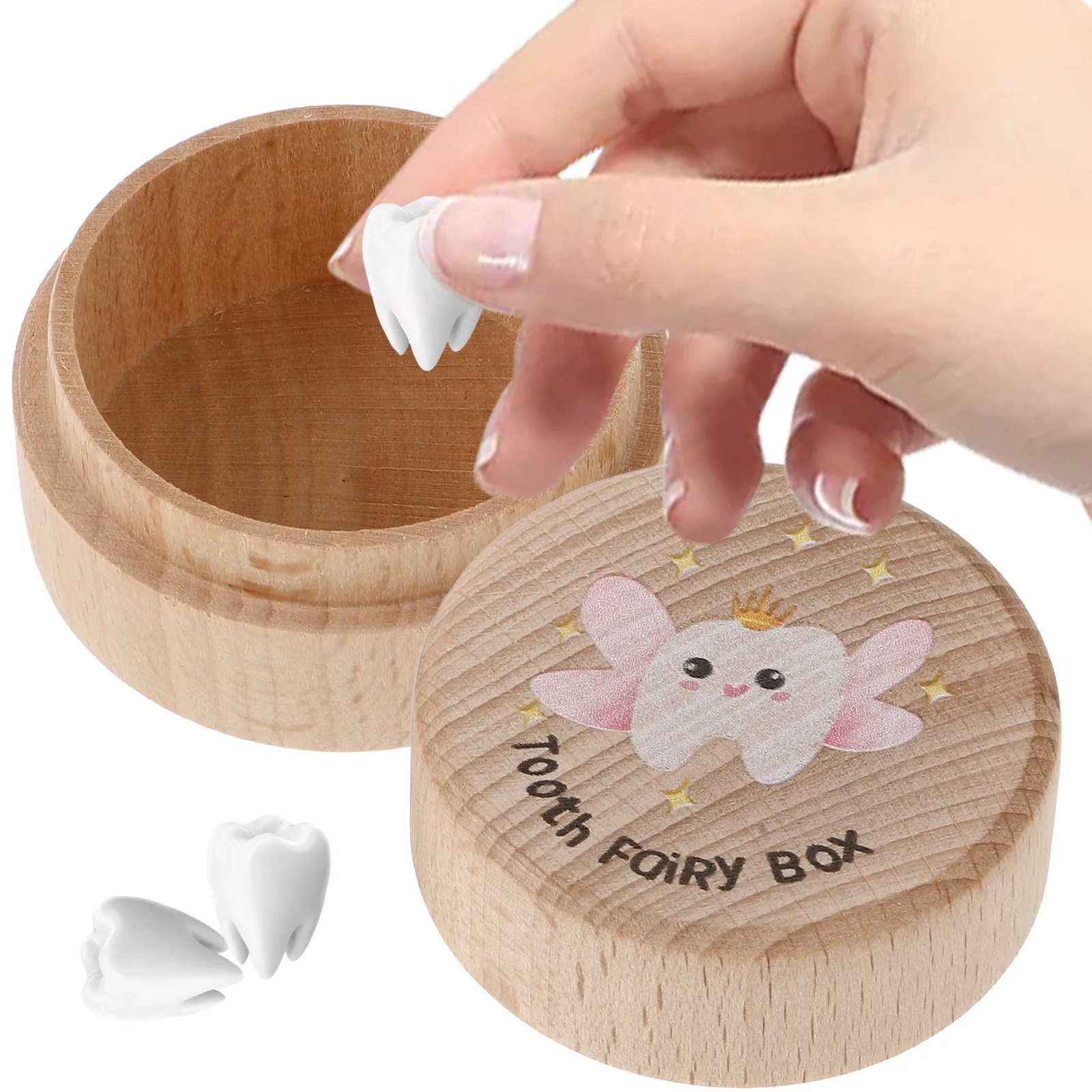 

Baby Tooth Keepsake Box Solid Wood Large Capacity Round Tooth Storage Box for Kids Lost Teeth Organizer Collector