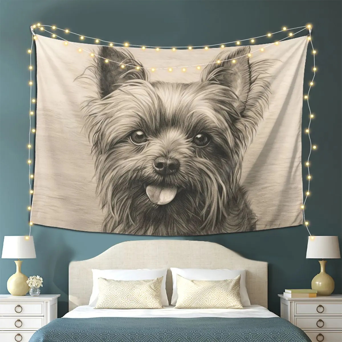 

Очаровательный гобелен с собакой йоркширского терьера, настенный эстетический домашний декор, гобелены для комнаты в общежитии
