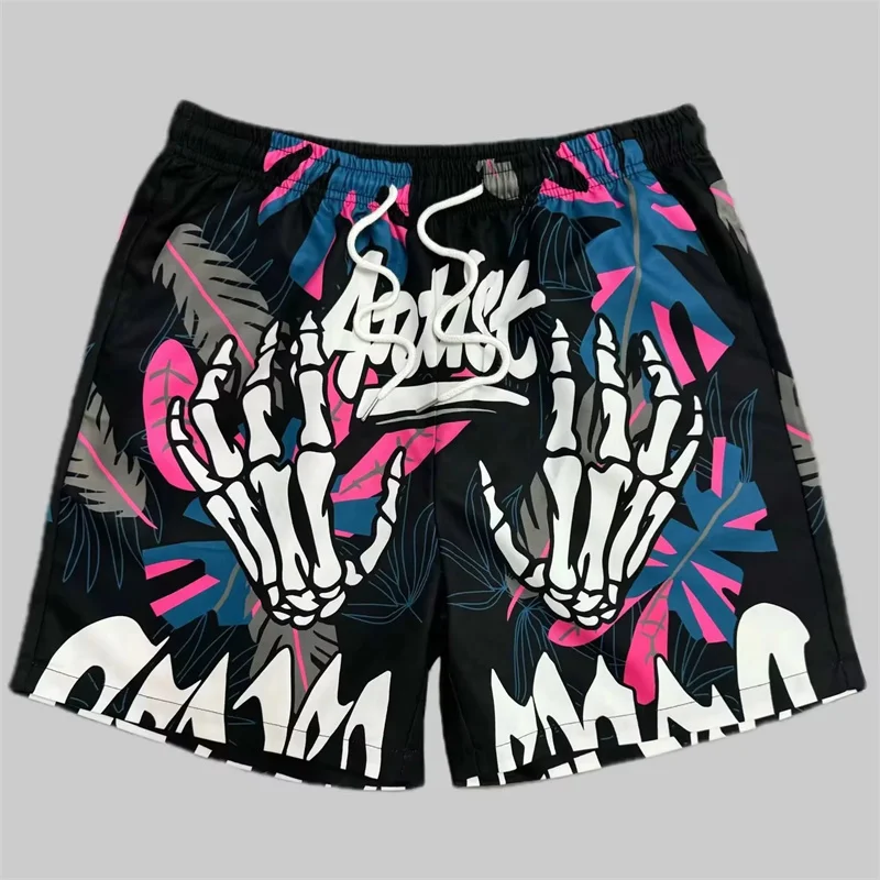 

Skull Hand Printed Men's Beach Short Funny Clothes Quick Dry Drawstring Swim Trunks Outdoor Fashion Summer Sports Football Pants