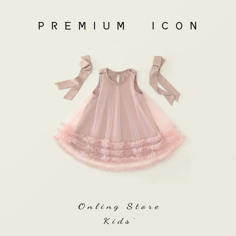 

Girls' stylish dress, new summer style, girls' bowknot mesh princess dress, birthday dress