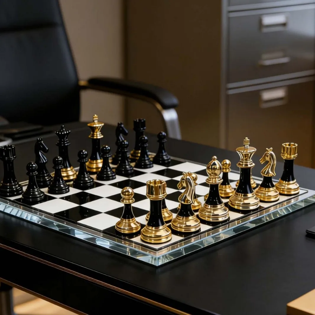 Black gold light luxury chess set metal chess pieces office desktop ornament living room high-end