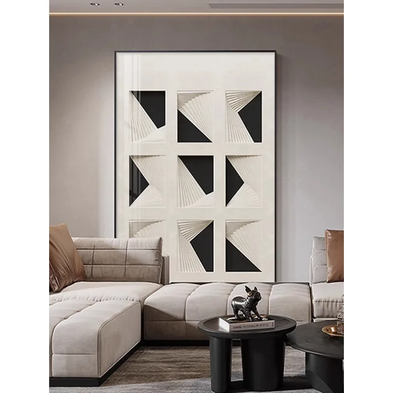 Designer's hanging painting in black and white with a sense of luxury, living room sofa, background wall decoration,