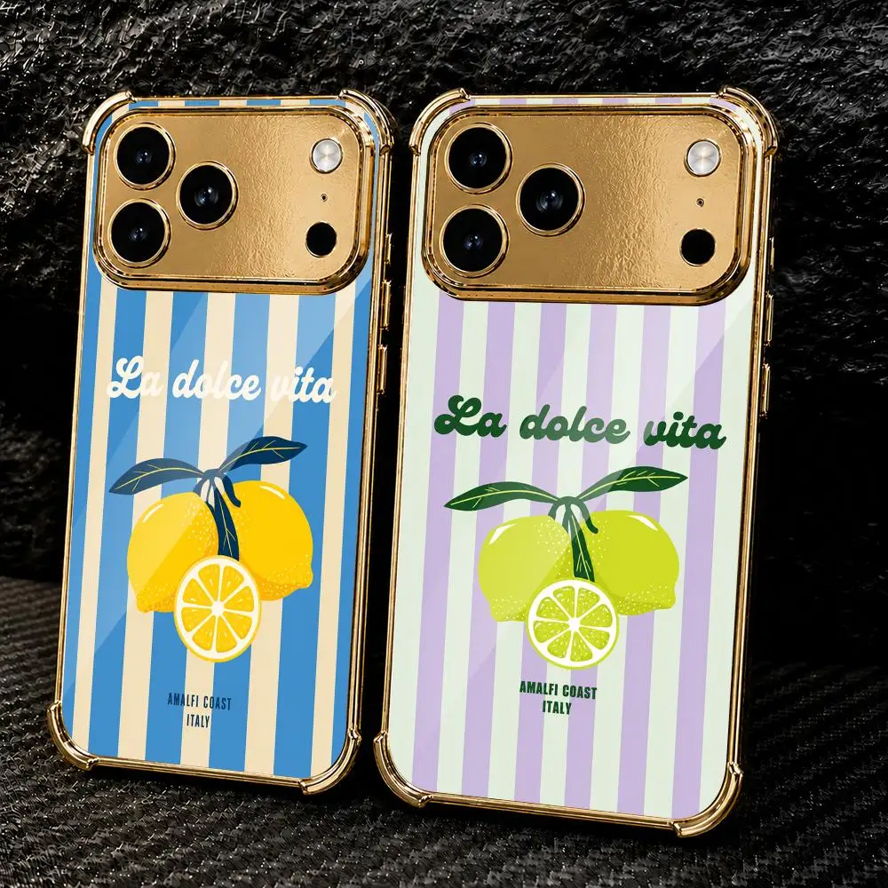 Lemon Amalfi Coast Phone Case For iPhone 18 17 16 Pro Max Plus Electroplated Metal Frame Airbag Corner Protection Cover