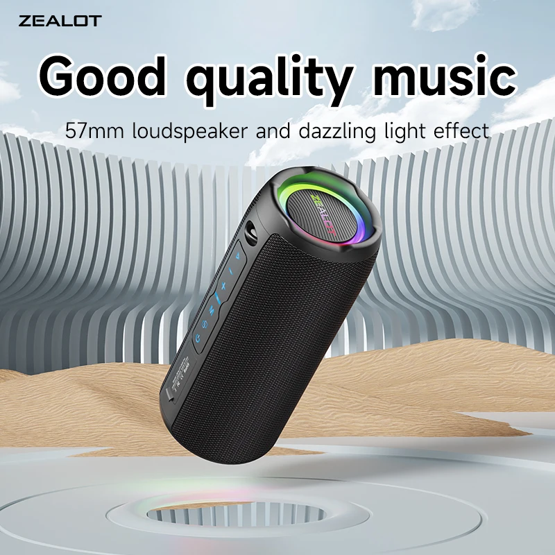 ZEALOT-S49PRO Portable Bluetooth Speaker 20W IPX6 Waterproof BT5.2 Loudspeaker Stereo Surround Speaker with Pulsing RGB Lights