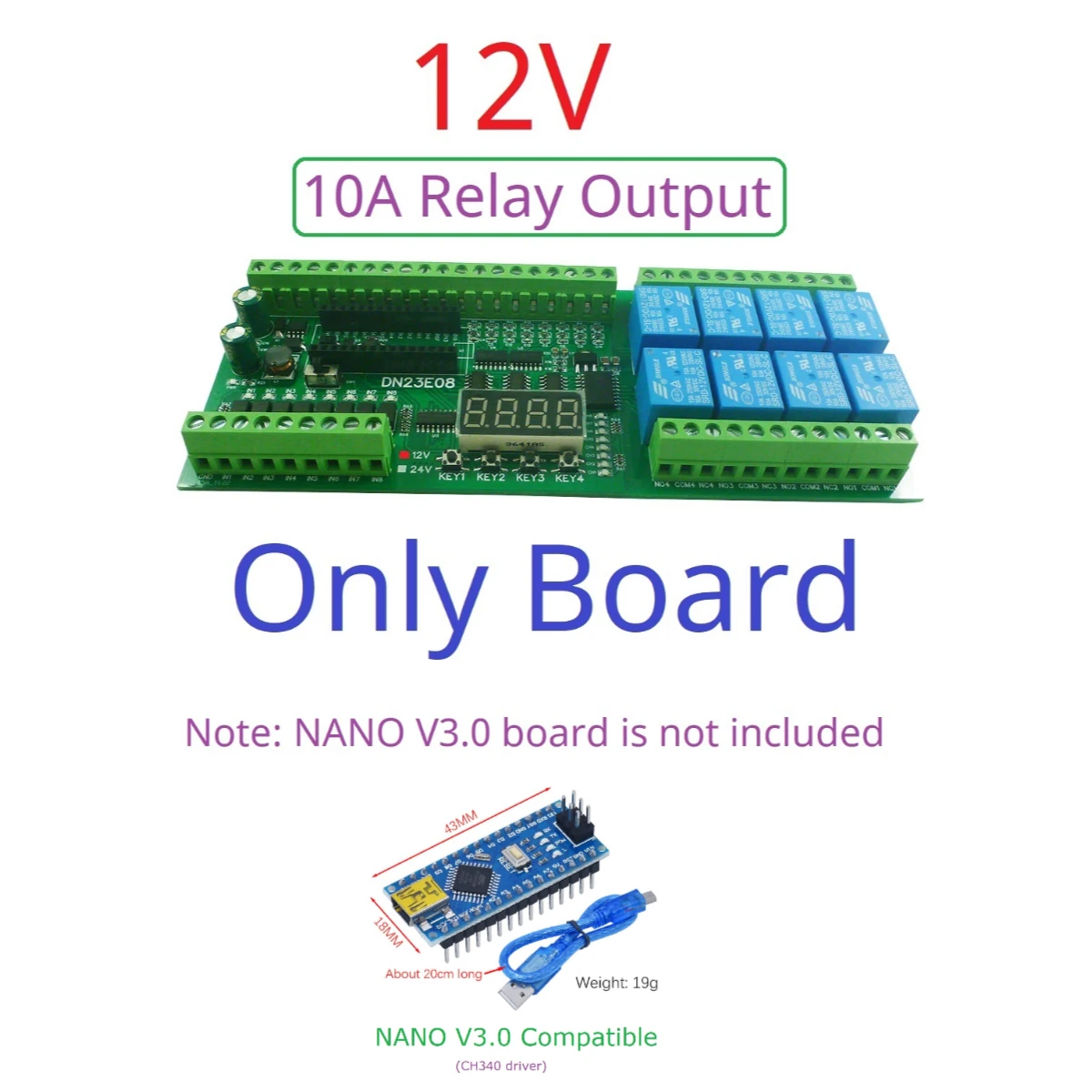 1 PCS DC 12V/24V 8DI-8AI Multifunction RS485 Expanding Board for NANO V3.0