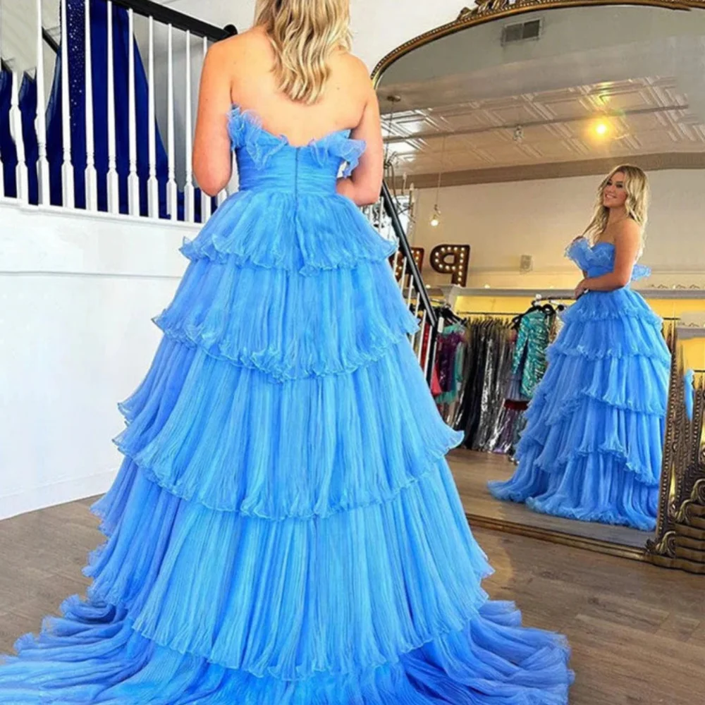 Elegant Prom Dress Strapless For Women Evening Gowns A Line Floor Length Tiered Waisted Party Dresses robes de soirée