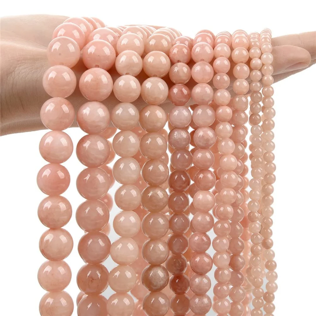 6/8/10mm Peach Moonstone Beads String, Natural Round Precious Stone Smooth Peach Moonstone Beads, For Making DIY Jewelry