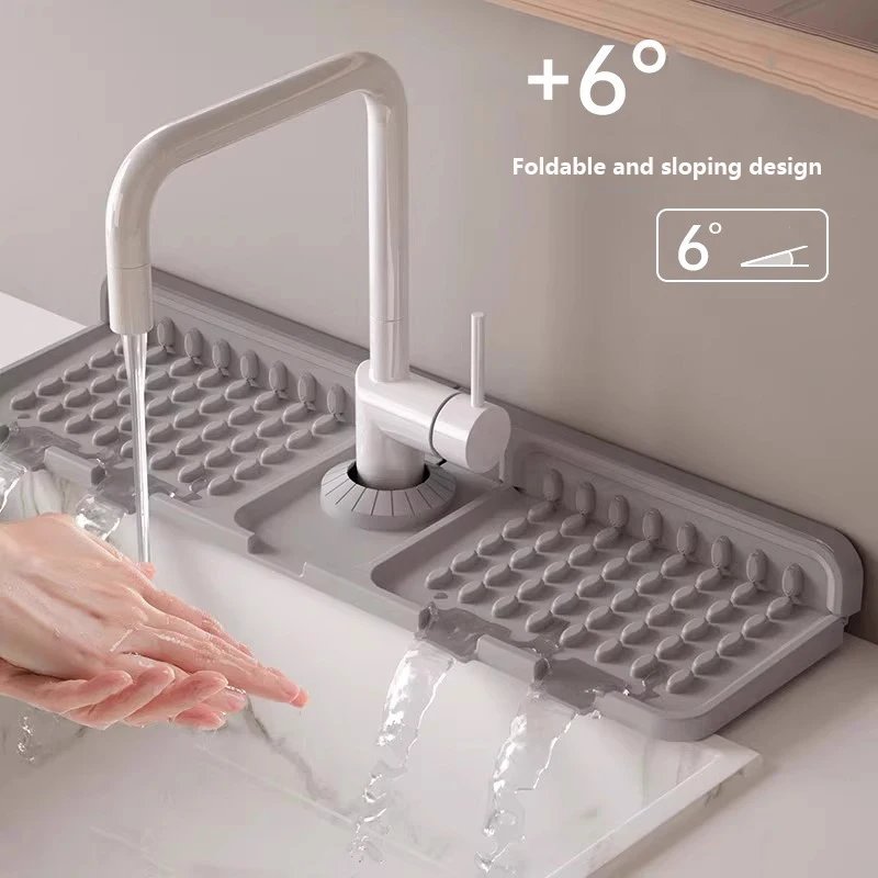 Silicone Faucet Draining Pad, Foldable and Freely Customizable Waterproof Pad, Multi-Functional Kitchen Sink Splash-Proof Pad