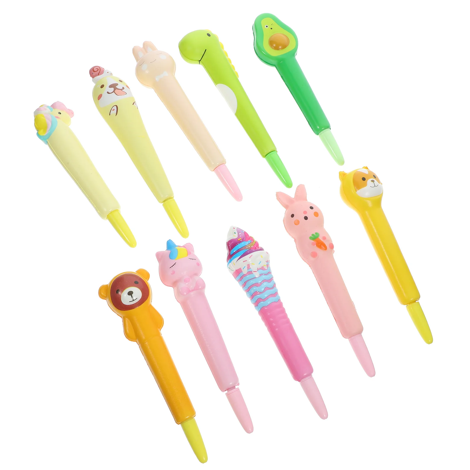 10Pcs Squeeze Gel Pens Cartoon Writing Pens Multi-function Student Pens Squeeze Pens (Mixed Style) multi-function pens