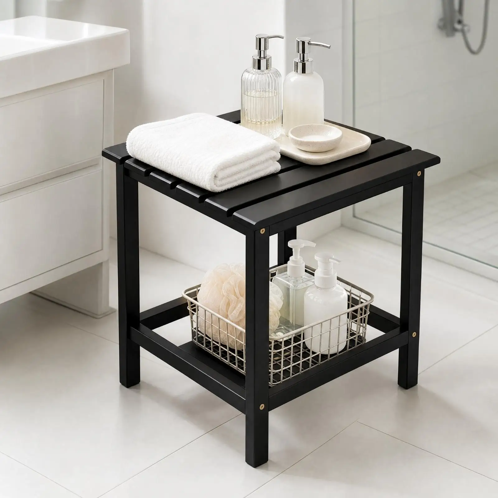 Freestanding Bamboo Side Table Long-Lasting Bamboo Slatted Storage Rack Multi-Purpose Organizer Rack Eco-Friendly Easy to Clean