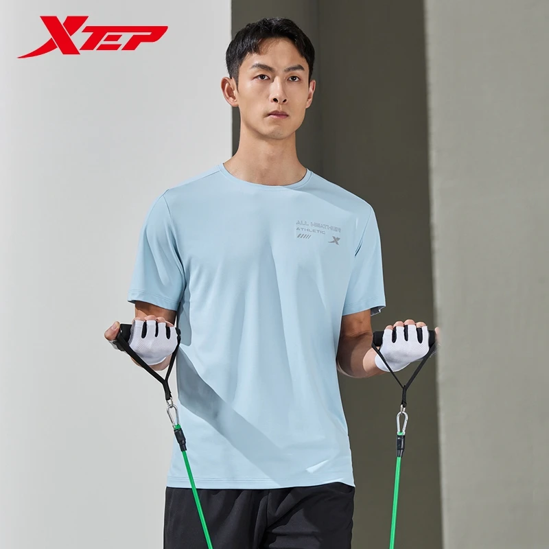 Xtep Short Sleeve Knitted Shirt For Men 2024 Summer Breathable Men\'s T-shirt Training Sweat-Absorbing Outdoor Tops 876229010030