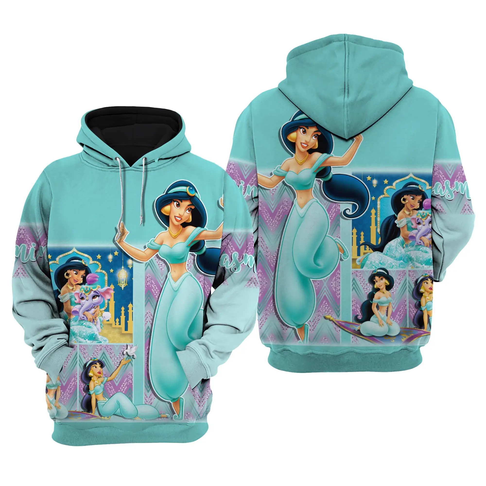 Spring and Autumn 3D Printing Jasmine Princesses New Men\'s Pullover Women\'s and Children\'s Cosplay Large Fashion Zipper Hoodie