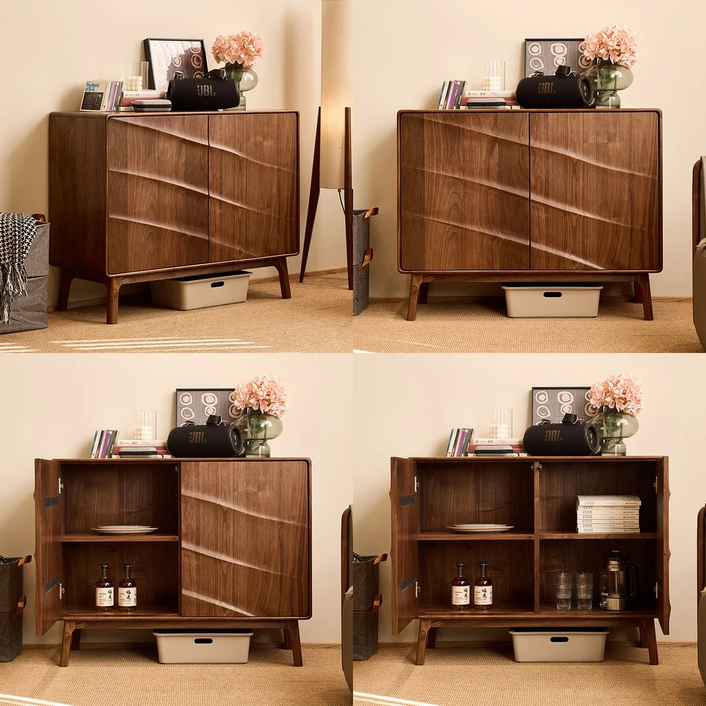 North American Black Walnut Dining Side Cabinet for Storage Simple Solid Wood Entry Foyer Porch Cabinet Double Door Storage