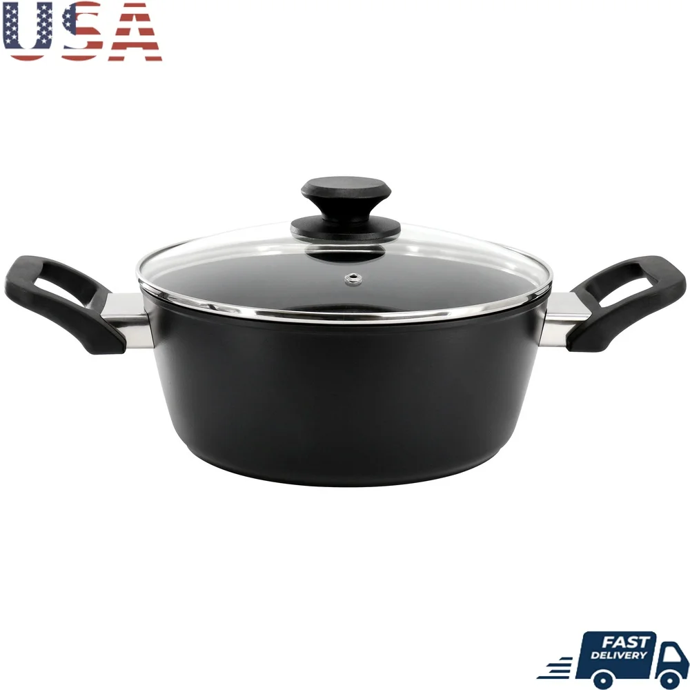 

4 Quart Nonstick Aluminum Dutch Oven with Vented Glass Lid Durable Scratch Resistant Cooking Pot with Cool Bakelite Handles