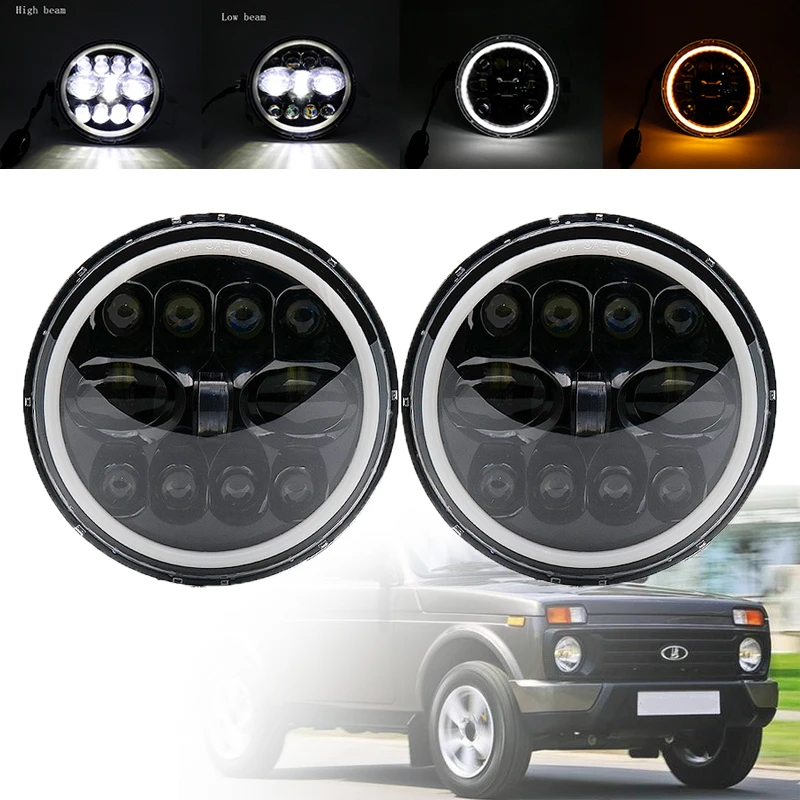 2/1 قطعة 7 "LED المصباح زاوية عيون DRLHeadlamp مرحبا/منخفضة بدوره إشارة ل الحضرية 4x4 سوزوكي الساموراي جيب العالمي 7 "موتو العلوي