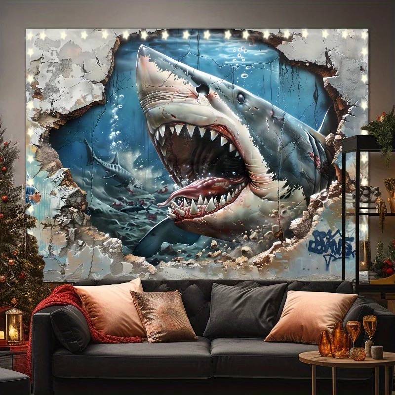 قطعة واحدة من نسيج خلفية سمك القرش العملاق في أعماق البحار، نسيج مزخرف بنمط خلفية البحر الكبير المموج #2